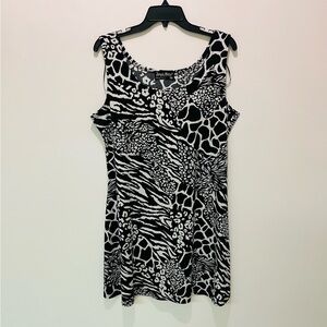 2/$20 - 1X - Black and White Animal Print Sleeveless Mini Dress or Long Top